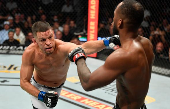Nate Diaz fighting, corner stoppage TKO example in MMA