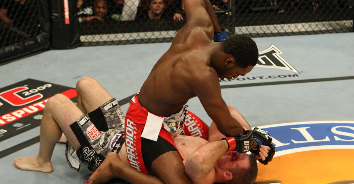Jon Jones lands ground and pound elbows on Matt Hamill at The Ultimate Fighter 10 Finale in 2009