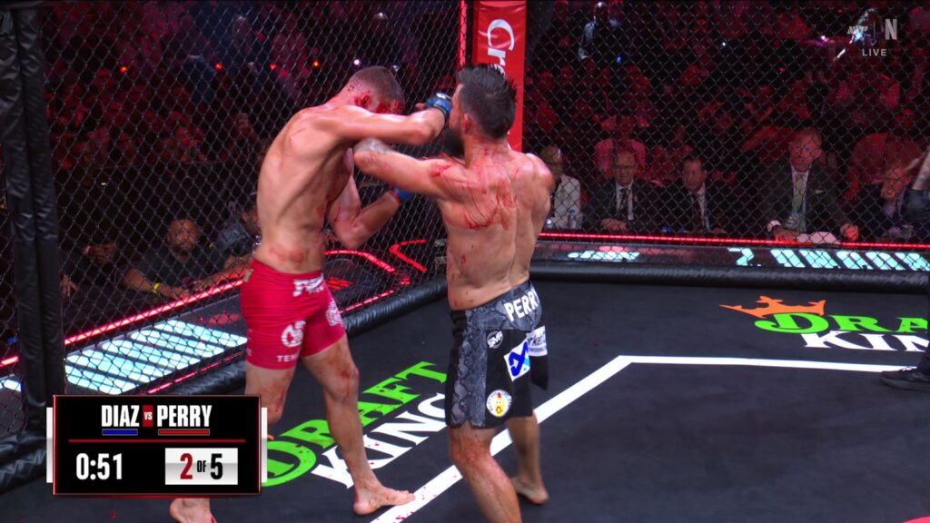 Mike Perry lands punches on Nate Diaz during their MVP MMA 1 welterweight bout on Netflix