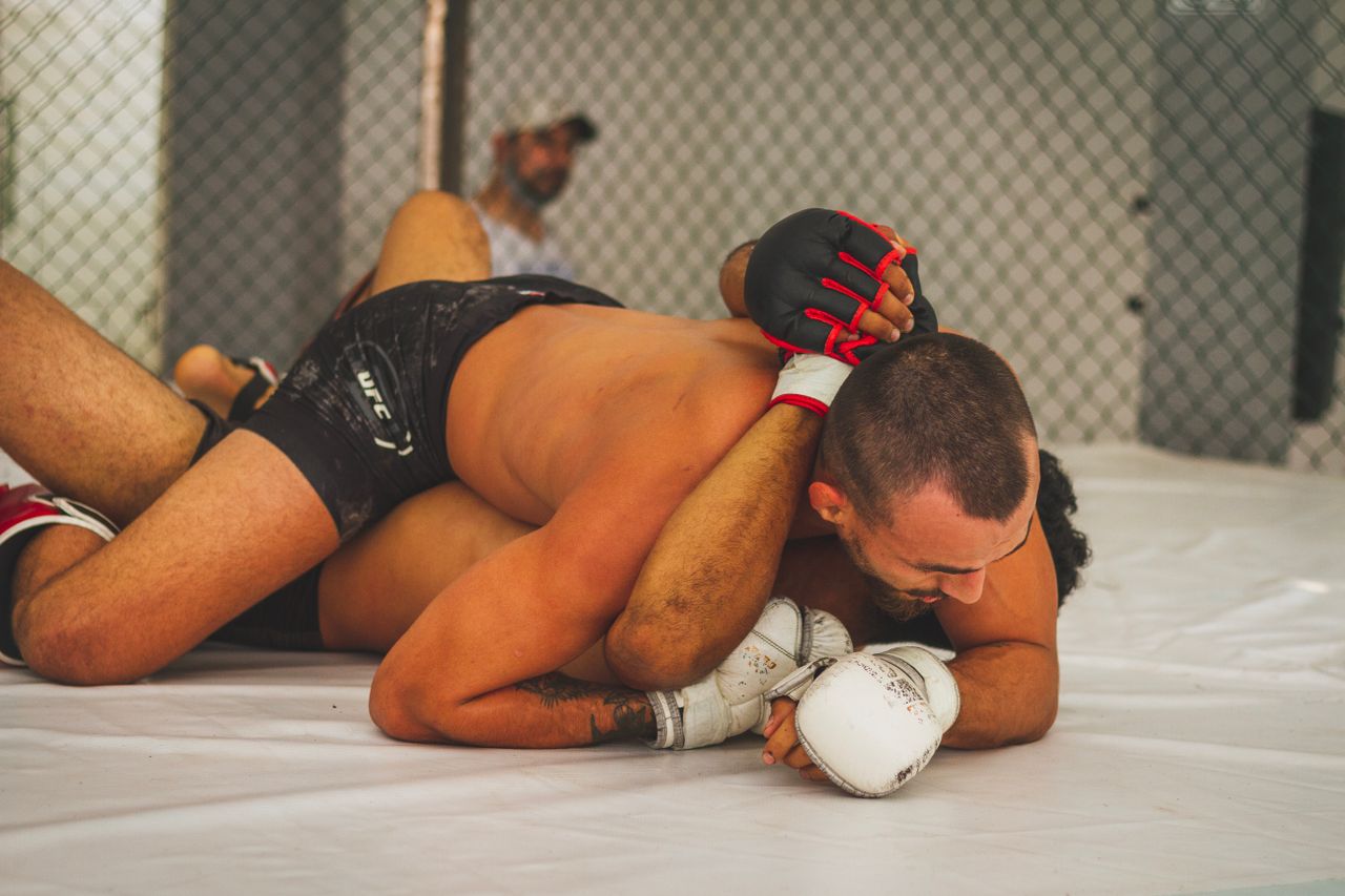 MMA fighter in training stance
