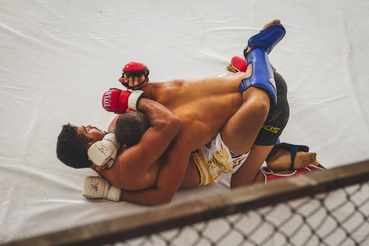 Boxing match in action