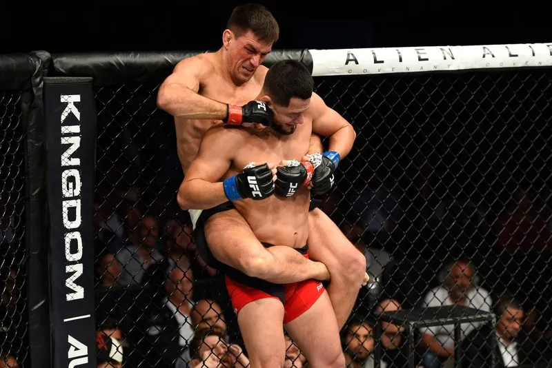 Demian Maia controlling Jorge Masvidal from the back in the UFC octagon