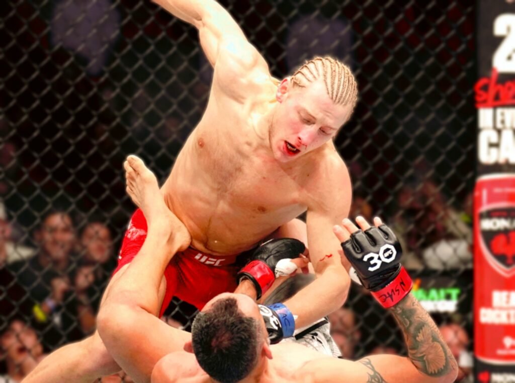 Paddy Pimblett dominating Tony Ferguson on the ground at UFC 296