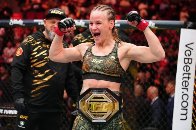 Valentina Shevchenko fighting style on display as the UFC flyweight champion celebrates with the title belt