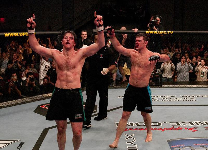 Forrest Griffin and Stephan Bonnar celebrate after their historic 2005 fight