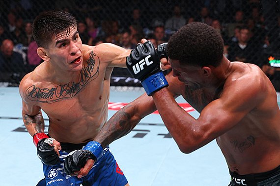 Mario Bautista throws a left hook during his UFC 316 win over Cory Sandhagen
