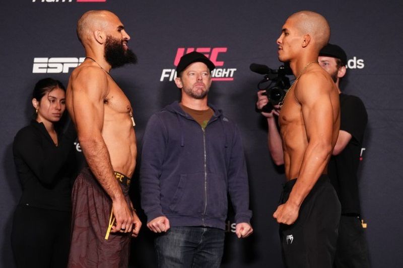 Matheus Camilo at a UFC lightweight weigh-in before facing Jai Herbert