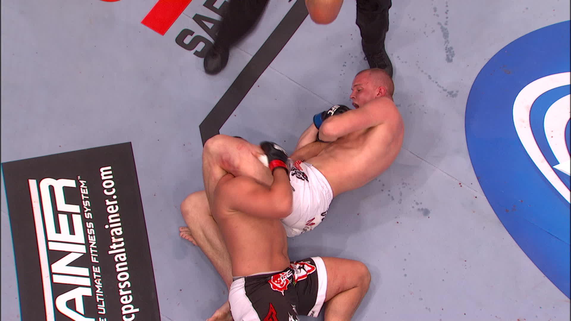 Stefan Struve controlling the arm and leg during an armbar submission over Pat Barry